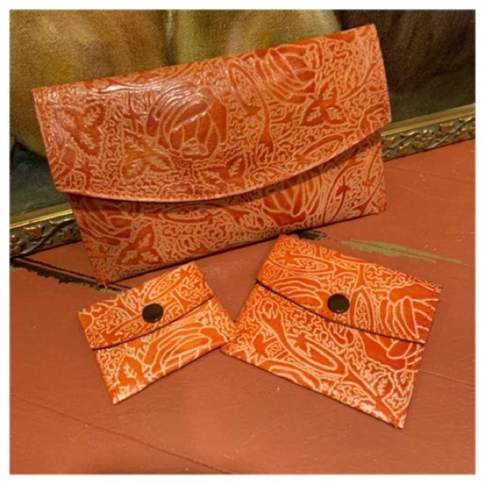 Leather embossed Wallet & 2 pouches